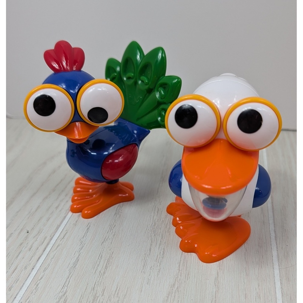 Tolo Toys Crazy Eyed Pelican Peacock Bird Toy figures Googly Eyes colorful